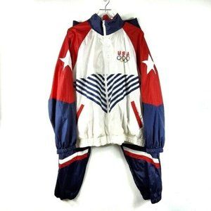 Team USA Olympic Windsuit Jacket and Pants Ladies M Vintage Avon Red/White/Blue